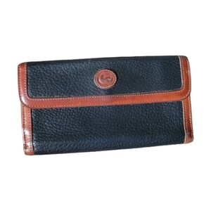 Vintage Dooney & Bourke Wallet Black Pebble Leather Tan Trim Made In USA